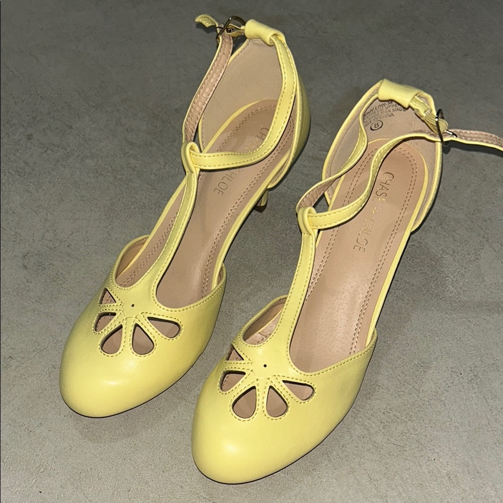 Chase + Chloe Yellow Floral Cut-Out Heels